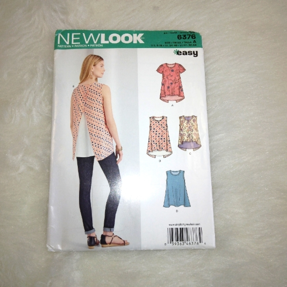 NEW LOOK 6376 Sz 6-18 Misses very loose fitting top or tunic short sleev…